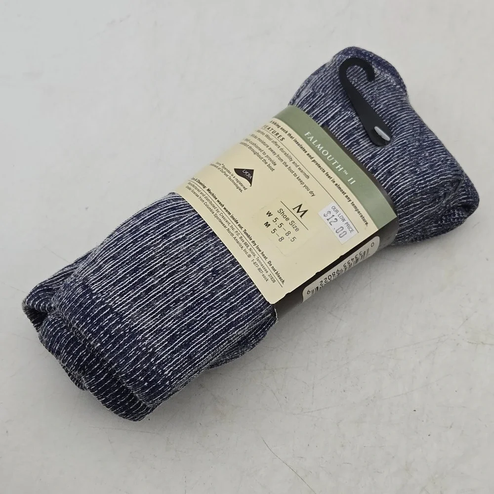 Columbia Falmouth II Merino Wool Hiking Socks 2 Pair Blue Mens 5-8 Women 5.5-8.5